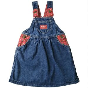 Vtg Osh Kosh B' Gosh Union Label Cotton Denim Skirtall Vest-back Bibb Jumper 4T